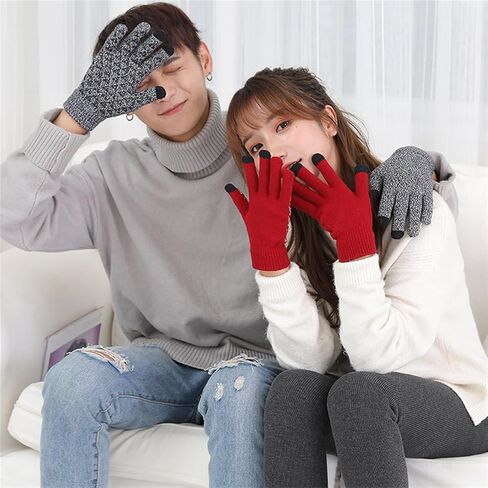 Men's Women's Winter Gloves Finger Touch Screen Knit Lined Fleece Stretch Wrist Gloves in Saudi Arabia