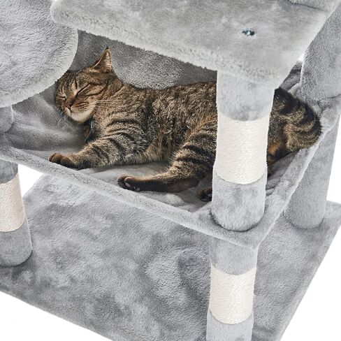 شجرة القطط، برج القطط، 46.5 بوصة، مركز أنشطة القطط مع أرجوحة مربعة كبيرة، مجثم، شقة القطط رمادي فاتح in Kuwait