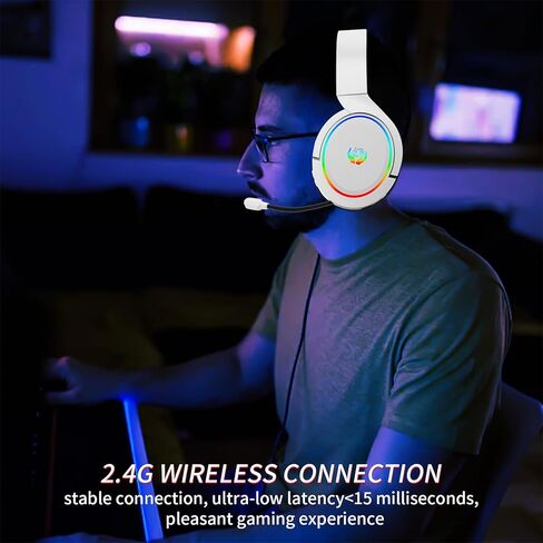 سماعة رأس لاسلكية للألعاب بتردد 2.4 جيجا هرتز لأجهزة الكمبيوتر، وPS4، وPS5، وMac، وNintendo Switch، وسماعات بلوتوث 5.3 مع ميكروفون قابل للسحب لإلغاء الضوضاء، وصوت ستيريو، وإضاءة RGB، ووضع سلكي 3.5 مم لسلسلة Xbox in Kuwait