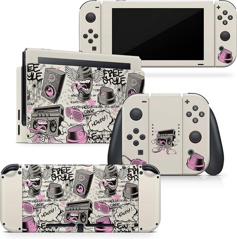 ملصق TACKY DESIGN Graffity Skin متوافق مع ملصقات Nintendo Switch Skins، غلاف وردي متوافق مع ملصقات Nintendo Switch فينيل 3M، غطاء Kawaii كامل in Saudi Arabia