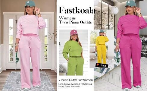 ملابس Fastkoala النسائية المكونة من قطعتين، بدلة رياضية كاجوال بأكمام طويلة، بلوفر مع بناطيل فضفاضة، أطقم ملابس رياضية، أزرق XL in Kuwait