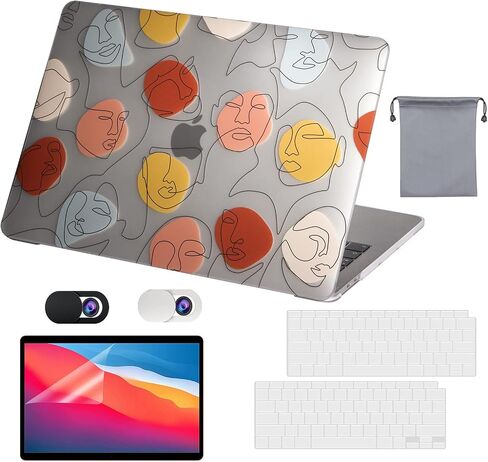 5 in 1 Compatible with MacBook Air 13 inch case 2020 2021 2022 M1 A2337 A2179 A1932,Hard Shell Case&Keyboard Cover&Screen Film for Mac Air 13 with Touch ID (2018-2022),One Line One World in Saudi Arabia