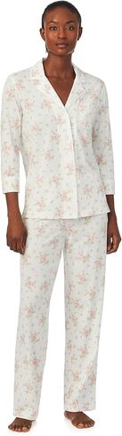 LAUREN Ralph Lauren 3/4 Sleeve Notch Collar Long PJ Set Ivory Floral XL (US 16-18) in Saudi Arabia