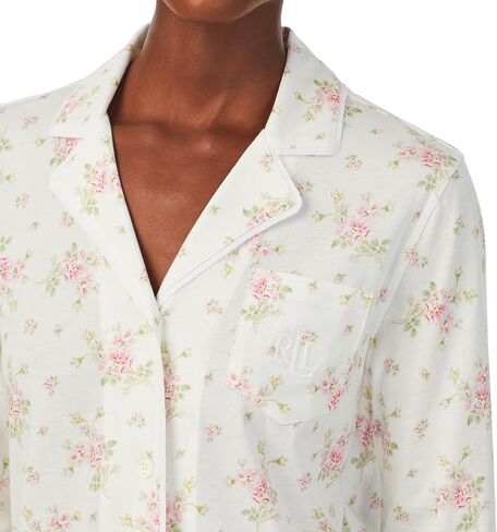 LAUREN Ralph Lauren 3/4 Sleeve Notch Collar Long PJ Set Ivory Floral XL (US 16-18) in Saudi Arabia