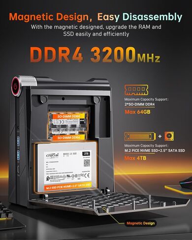 KAMRUI Intel Core i7-12650H كمبيوتر صغير للألعاب، 32 جيجابايت DDR4 ثنائي القناة 512 جيجابايت M.2 NVME SSD، كمبيوتر برجي مكتبي مع شاشة ثلاثية 4K، النوع C، واي فاي 6، BT 5.2 كمبيوتر مكتبي صغير in Kuwait