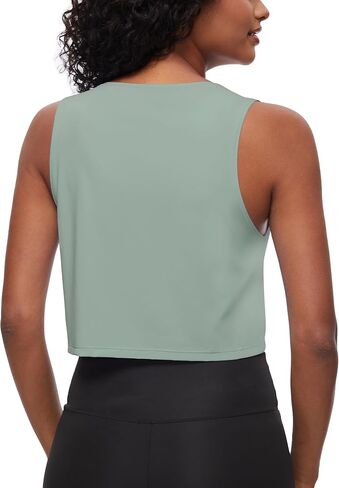 Womens Workout Tank Top Crop Top with Built in Bra Muscle Top Sleeveless Active Top Athletic Tank Crop Top Cropped Sports Shirt Tee Running Yoga Gym (Color: Ink Green, Size: M) in Saudi Arabia