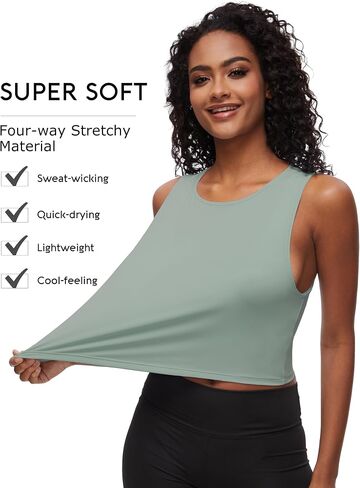 Womens Workout Tank Top Crop Top with Built in Bra Muscle Top Sleeveless Active Top Athletic Tank Crop Top Cropped Sports Shirt Tee Running Yoga Gym (Color: Ink Green, Size: M) in Saudi Arabia