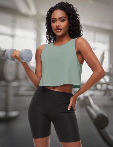 Womens Workout Tank Top Crop Top with Built in Bra Muscle Top Sleeveless Active Top Athletic Tank Crop Top Cropped Sports Shirt Tee Running Yoga Gym (Color: Ink Green, Size: M) in Saudi Arabia