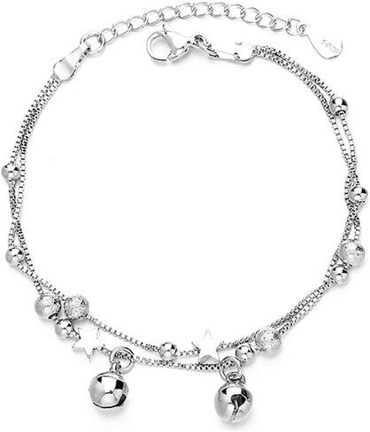 Cute Layered Ball Bead Star Small Bell Bracelet for Women Girls White Gold Plated Frosted Adjustable Charms Box Chain Trendy Birthday Christmas Party Lucky Jewelry Gift in Saudi Arabia