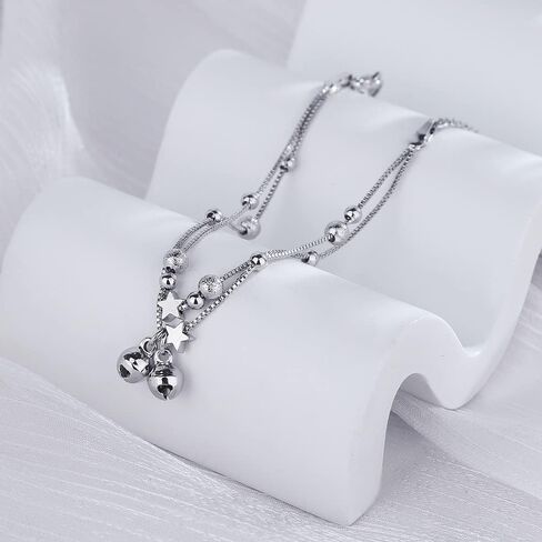 Cute Layered Ball Bead Star Small Bell Bracelet for Women Girls White Gold Plated Frosted Adjustable Charms Box Chain Trendy Birthday Christmas Party Lucky Jewelry Gift in Saudi Arabia