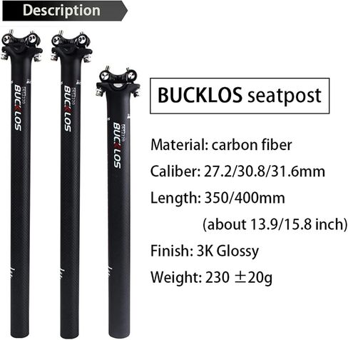 BUCKLOS Carbon Bike Seatpost 27.2 30.8 31.6 x 350mm 400mm, Mountain Bike Road Bicycle Seat Post 3K Carbon Fiber Adjustable Ultra-Light, Suitable for MTB BMX Gravel, Hybrid, and E-Bikes Urban in Saudi Arabia