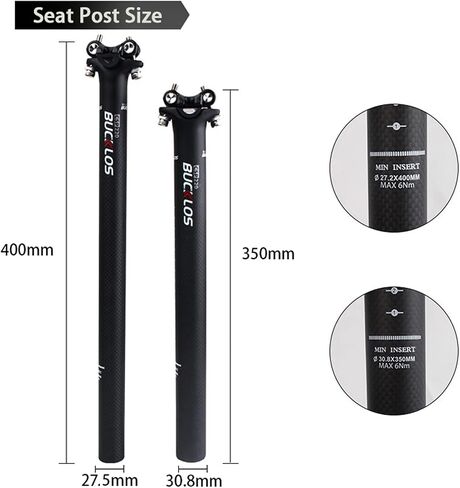 BUCKLOS Carbon Bike Seatpost 27.2 30.8 31.6 x 350mm 400mm, Mountain Bike Road Bicycle Seat Post 3K Carbon Fiber Adjustable Ultra-Light, Suitable for MTB BMX Gravel, Hybrid, and E-Bikes Urban in Saudi Arabia