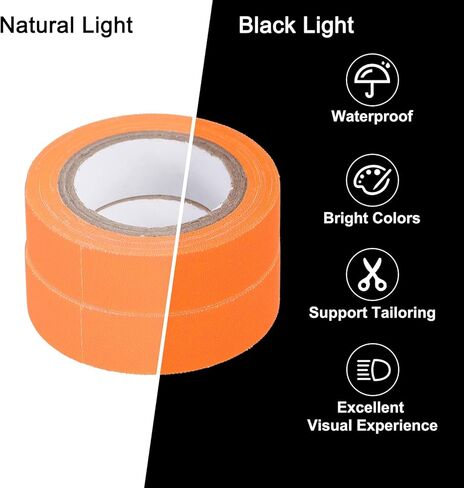 شريط قماشي من uxcell 2Rolls Neon Gaffers، مقاس 0.6 بوصة × 16.5 قدم يتوهج في الظلام، شريط لاصق فلورسنت أسود خفيف لتزيين المنزل للحفلات، برتقالي in Kuwait