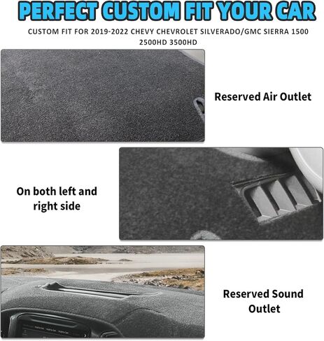 سجادات لوحة القيادة لسيارة Chevy شيفروليه سيلفرادو 2019-2021، غطاء سجادة داش لسيارة 2019-2022 GMC Sierra، رمادي in Kuwait