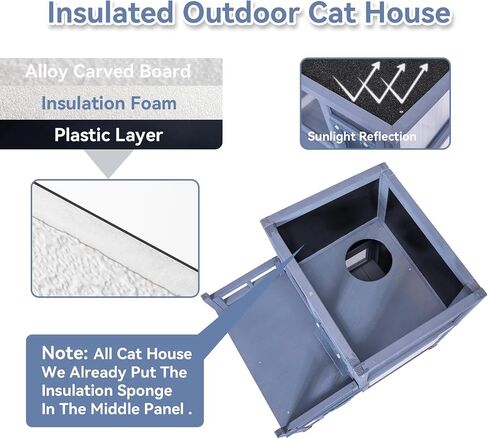 Insulated Cat House, Outside Cat Shelter 2 Level, Winter Weatherproof Outside Feral Cat House with Escape Door & Door Curtain in Saudi Arabia