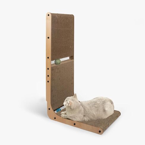 L Shape 26.8inch Cat Scratcher Cat Scratching Post with Chasing Bells Double Sided Interactive Durable Cardboard Cat Scratching Board for Cats Cardboard Scratching Pads for Indoor (L Shape) in Saudi Arabia