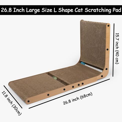 L Shape 26.8inch Cat Scratcher Cat Scratching Post with Chasing Bells Double Sided Interactive Durable Cardboard Cat Scratching Board for Cats Cardboard Scratching Pads for Indoor (L Shape) in Saudi Arabia