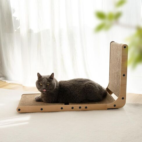 L Shape 26.8inch Cat Scratcher Cat Scratching Post with Chasing Bells Double Sided Interactive Durable Cardboard Cat Scratching Board for Cats Cardboard Scratching Pads for Indoor (L Shape) in Saudi Arabia