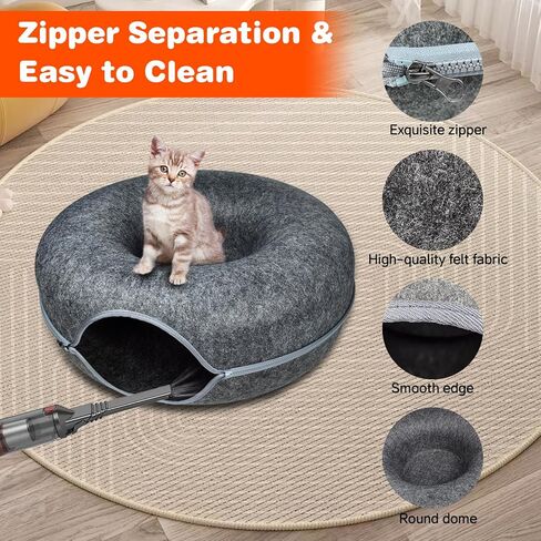 سرير نفق كبير للقطط للقطط الداخلية، سرير كهف للقطط على شكل دونات مقاوم للخدش، يصل إلى 30 رطلاً (طول 24 × 24 × 11 بوصة، رمادي داكن) in Kuwait