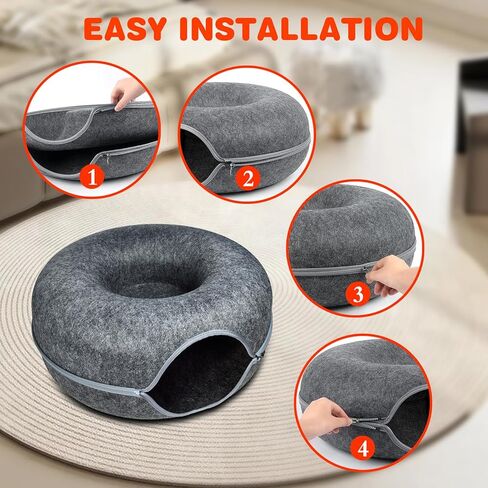 سرير نفق كبير للقطط للقطط الداخلية، سرير كهف للقطط على شكل دونات مقاوم للخدش، يصل إلى 30 رطلاً (طول 24 × 24 × 11 بوصة، رمادي داكن) in Kuwait