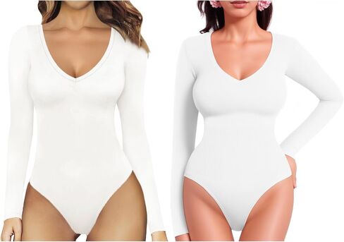 MANGOPOP Tummy Control Shapewear Bodysuits Thong V Neck in Saudi Arabia