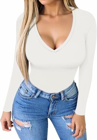 MANGOPOP Tummy Control Shapewear Bodysuits Thong V Neck in Saudi Arabia