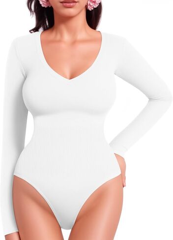 MANGOPOP Tummy Control Shapewear Bodysuits Thong V Neck in Saudi Arabia