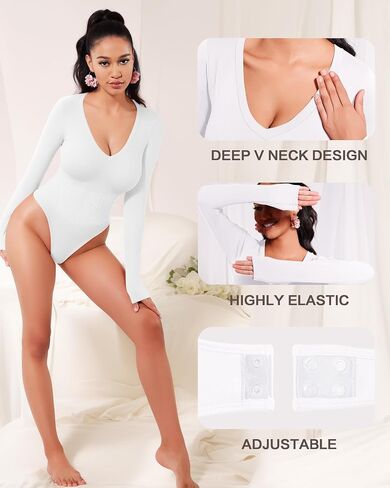 MANGOPOP Tummy Control Shapewear Bodysuits Thong V Neck in Saudi Arabia