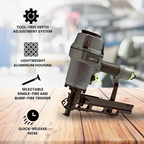 دباسة تنجيد هوائية مقاس 16 مقاس 7/16 بوصة متوسطة التاج مع نظام تعديل العمق بدون أدوات وأنف سريع التحرير in Kuwait