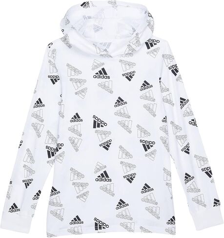 adidas Boys' Long Sleeve Cotton Allover Logo Hooded T-Shirt in Saudi Arabia