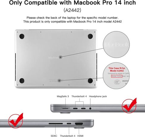 غطاء حماية من القشرة متوافق مع جهاز MacBook Pro 14 بوصة (M2 Pro /M2 Max /M1 Pro /M1 Max) موديل A2442 مع معرف اللمس، وشارات جلدية واقية مضادة للخدش (رمادي فضائي) in Saudi Arabia