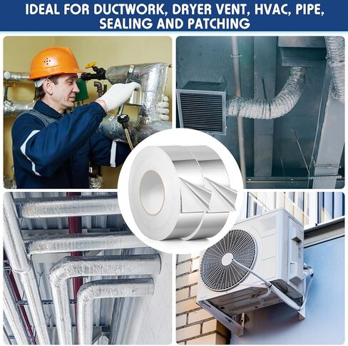 شريط ألومنيوم 2 بوصة × 1200 قدم شريط HVAC 4 لفات 300 قدم (3.9 مل) شريط عزل مجاري فضي مع دعم لاصق لكاتم صوت مجاري الهواء وتنفيس أنبوب HVAC in Kuwait