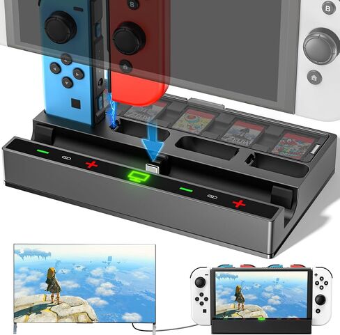 قاعدة التبديل مع شاحن وحدة التحكم، محطة إرساء محول HDMI 4K للتلفزيون المتوافقة مع نينتندو سويتش/سويتش OLED، محطة قاعدة التبديل المحمولة وقاعدة التبديل مع 5 فتحات ألعاب، منفذ USB3.0 in Kuwait