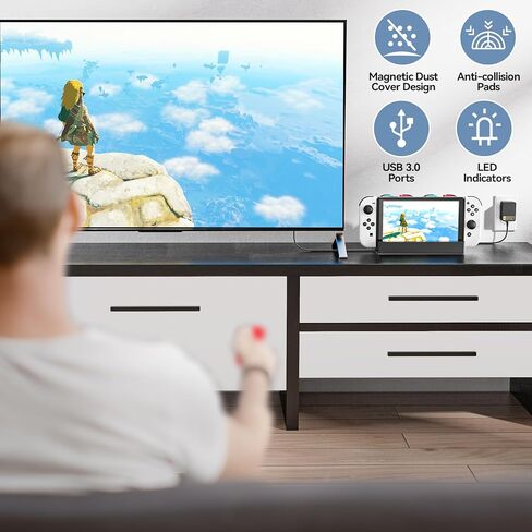 قاعدة التبديل مع شاحن وحدة التحكم، محطة إرساء محول HDMI 4K للتلفزيون المتوافقة مع نينتندو سويتش/سويتش OLED، محطة قاعدة التبديل المحمولة وقاعدة التبديل مع 5 فتحات ألعاب، منفذ USB3.0 in Kuwait