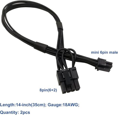 كابل محول الطاقة لبطاقة الفيديو COMeap Mini 6 Pin إلى 8 Pin (6+2) PCI Express لجهاز Mac Pro Tower/Power Mac G5 14 بوصة (35 سم) (عبوة من قطعتين) in Kuwait