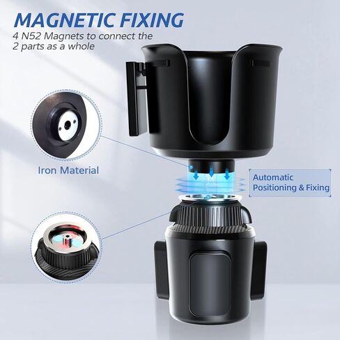 موسع حامل الأكواب لكوب السيارة 3.02 بوصة - 4.62 بوصة، مع منظم للبطاقات وقاعدة قابلة للتعديل، تثبيت مغناطيسي، متوافق مع ييتي 20/26/30 أونصة، قوارير مائية 32/40 أونصة زجاجة/كوب (قطر 3.4 بوصة - 3.8 بوصة) in Kuwait