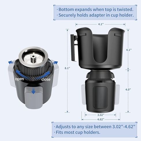 موسع حامل الأكواب لكوب السيارة 3.02 بوصة - 4.62 بوصة، مع منظم للبطاقات وقاعدة قابلة للتعديل، تثبيت مغناطيسي، متوافق مع ييتي 20/26/30 أونصة، قوارير مائية 32/40 أونصة زجاجة/كوب (قطر 3.4 بوصة - 3.8 بوصة) in Kuwait