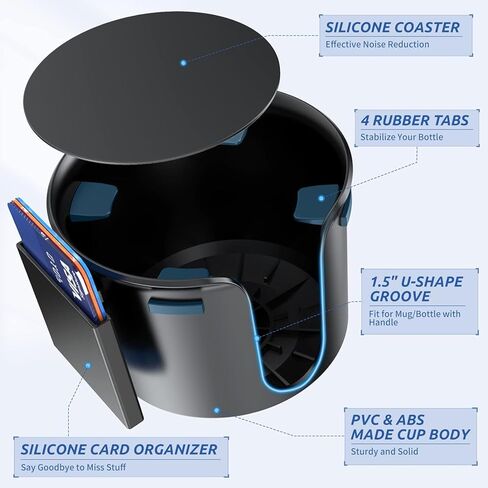 موسع حامل الأكواب لكوب السيارة 3.02 بوصة - 4.62 بوصة، مع منظم للبطاقات وقاعدة قابلة للتعديل، تثبيت مغناطيسي، متوافق مع ييتي 20/26/30 أونصة، قوارير مائية 32/40 أونصة زجاجة/كوب (قطر 3.4 بوصة - 3.8 بوصة) in Kuwait