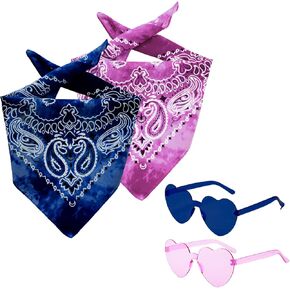 Tie Dye Bandanas with Heart Sunglasses 4 Pack, Cowgirl Paisley Scarf Handkerchief Headband Gift for Women Men in Kuwait