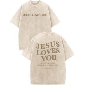 Christian Jesus Loves You Shirts for Men Religious Oversized Graphic Tees Jesus Faith Acid Wash T Shirt God Top in Saudi Arabia