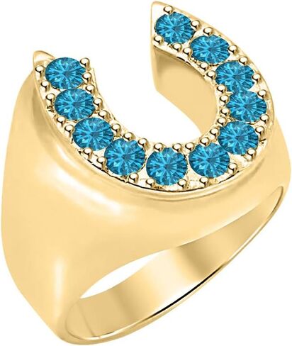 Lucky Horse Shoe Round Cut Gemstone 14K Yellow Gold Over .925 Sterling Silver Men's Ring in Saudi Arabia