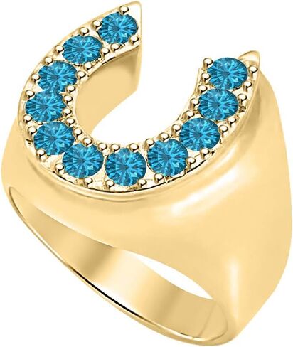 Lucky Horse Shoe Round Cut Gemstone 14K Yellow Gold Over .925 Sterling Silver Men's Ring in Saudi Arabia