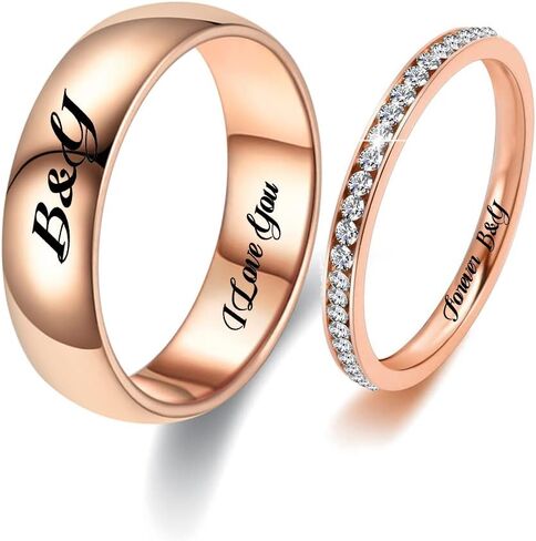 Personalized Matching Promise Rings for Couples with 2 Rings Wedding Rings Set for Him and Her Gold,Wedding Band for Women Cubic Zirconia Ring,Mens Engagement Rings Tungsten Size 5-13 in Kuwait