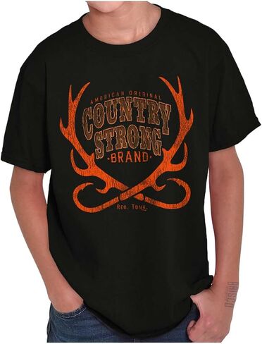 Country Strong Brand Deer Antlers Crewneck T Shirts Boy Girl in Saudi Arabia