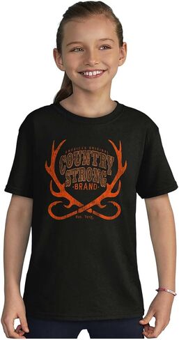 Country Strong Brand Deer Antlers Crewneck T Shirts Boy Girl in Saudi Arabia