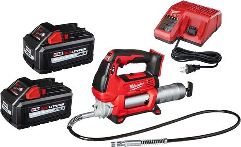 Milwaukee Grease Gun Kit, Tool Combo Included 2646-20 Grease Gun, 2 Pack 48-11-1865 M18 18-Volt Lithium-Ion High Output Battery, 48-59-1812 M12 or M18 Battery Charger in Saudi Arabia
