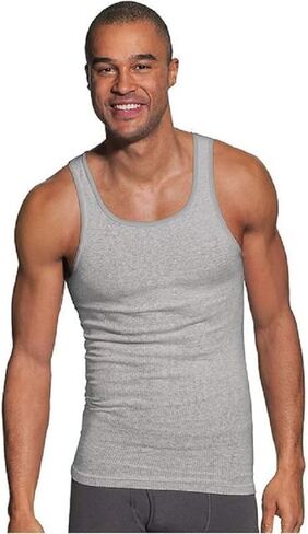 Hanes Men's Cotton Tank Undershirts Pack, Moisture-Wicking Ribbed Tanks, Lightweight, Grey 6-Pack, L in Saudi Arabia