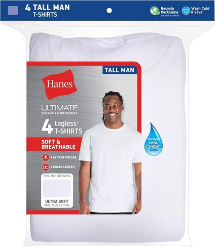 Hanes Mens Ultimate طويل القامة ناعم وتنفس الطاقم السفلي من 4 عبوات ، LT وايت in Saudi Arabia