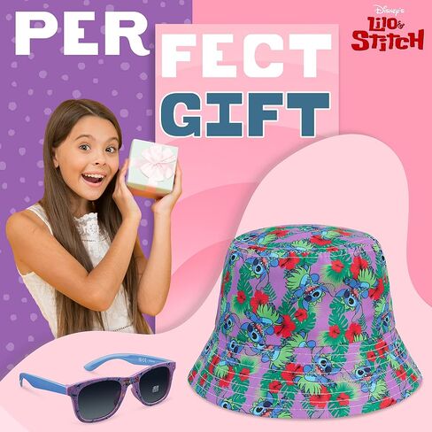Disney Stitch Sunglasses and Bucket Hat Summer Sun Hat 100% UV Protection Kids Sunglasses Gifts for Girls in Saudi Arabia