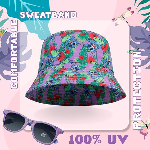Disney Stitch Sunglasses and Bucket Hat Summer Sun Hat 100% UV Protection Kids Sunglasses Gifts for Girls in Saudi Arabia
